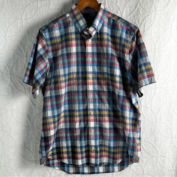 Leo Chevalier Men L Shirt Vtg Plaid Check Colorful Light Cotton No Iron Button - Picture 4 of 16